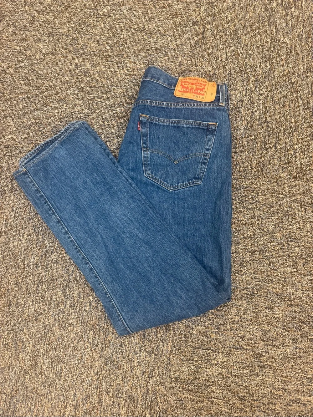 Levi's 501 Button Fly Blue Straight-Leg Men’s Jeans 36X34 Medium Wash